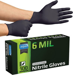 Heavy Duty 6Mil Nitrile Black Gloves – Latex Free for Medical, Food & More