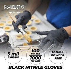 Gloveworks 100-Pack 5 Mil Nitrile Disposable Powder Free Gloves, Small, Black