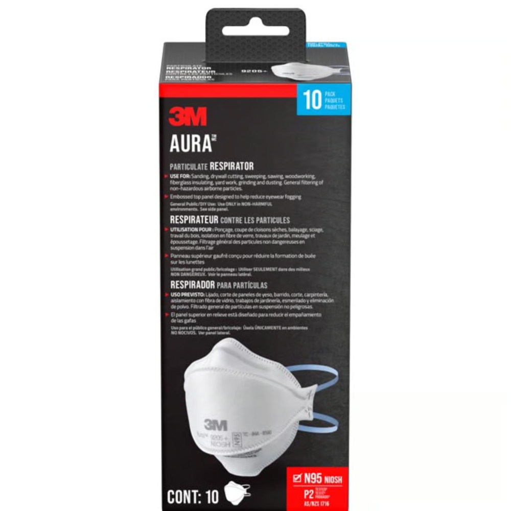 3M AURA 9205+ Particulate Respirator Mask N95 NIOSH 10 Per Box