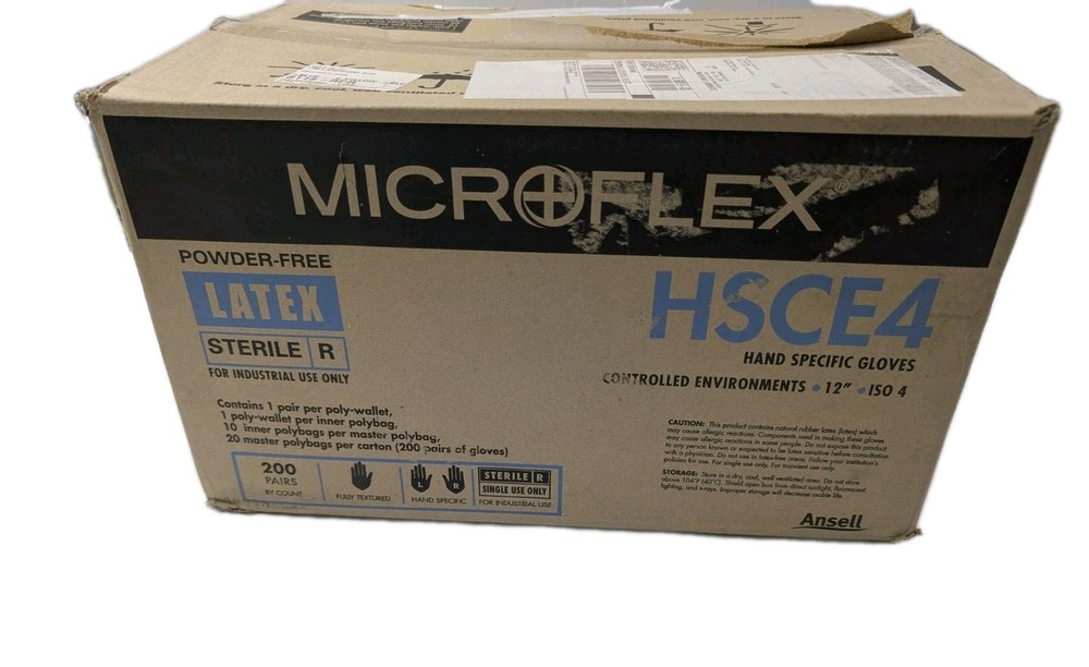 Microflex HSCE4 Sterile Latex Gloves Sz 6.5 200PR Controlled Environment ISO4