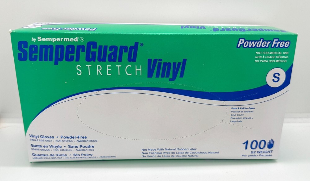 Semper Guard Stretch Vinyl Gloves – Powder Free – Small – Case of 10 boxes