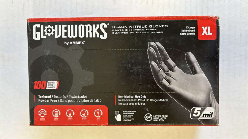 AMMEX Glove Works Nitrile Gloves, Black – XL (100 Pack).