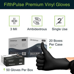 Fifthpulse Black Vinyl Disposable Gloves – Powder and Latex Free Medical Exam Gl