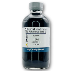 True Colloidal Platinum NanoParticles (PtNPs): 50 ppm – 250 mL in Glass