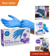 Disposable Nitrile Vinyl Blend Gloves X-Large Pack of 100 Blue Non-Sterile