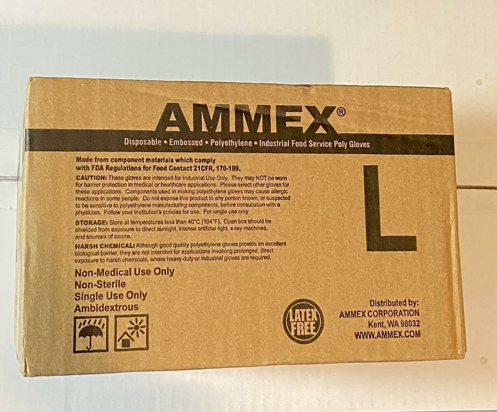 AMMEX Food Service Industrial Poly Plastic Gloves Disposable 1000-CASE Large