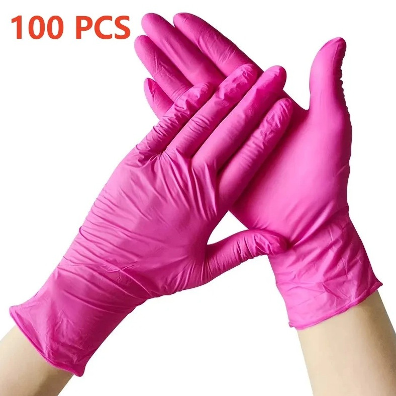 100PCS Fuchsia Nitrile Disposable Gloves Latex-Free for Kitchen, Cleaning, Salon