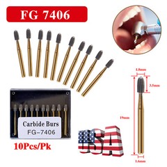 10 Pcs Dental Tungsten Carbide Burs Trimming & Finishing Bur 7406 19mm Egg shape