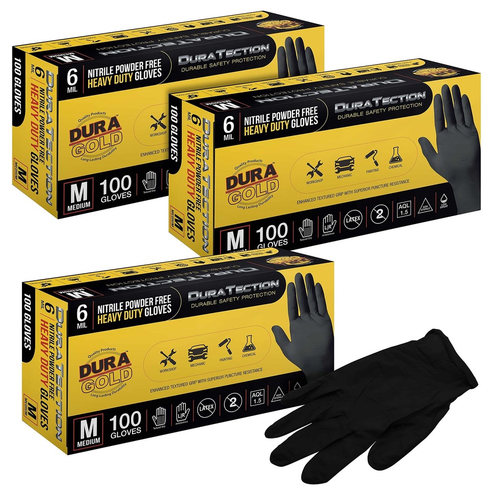 Dura-Gold Heavy Duty Black Nitrile Disposable Gloves, 6 Mil – Latex Free, Pow…