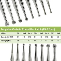 1-10 Dental Round Carbide Burs For Slow Speed Contra Angle Latch Type RA #1-8