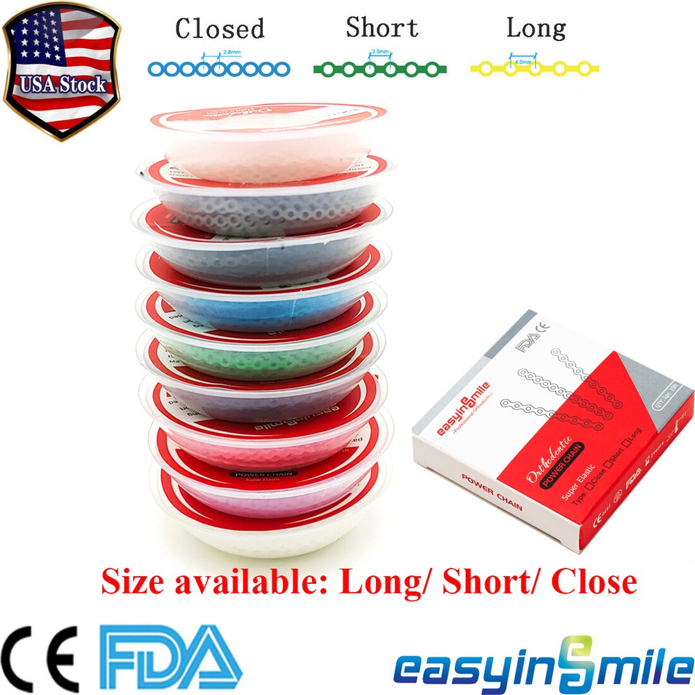 Dental Orthodontic Power Chains Elastic Braces Rubber Bands Short Long Closed