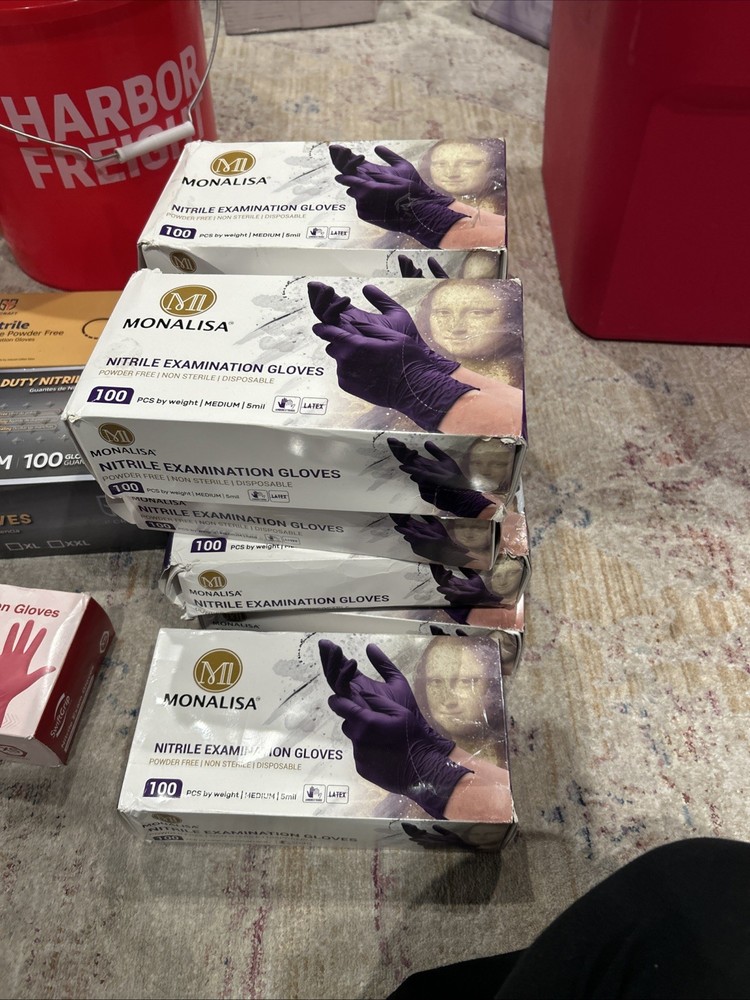 MonaLisa Exam Gloves Medium 100 Count Box Non Sterile Gloves Purple Disposable