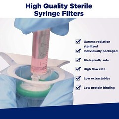 50Pcs PES Membrane Syringe Filter Sterile Lab Hydrophilic 33mm 0.22µm Individual