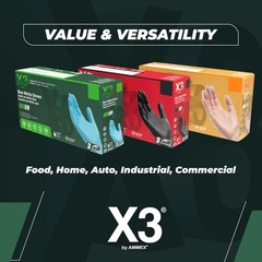 X3 Black Nitrile Gloves for cooking Food Prep, Disposable, Latex Free, Large