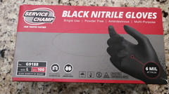 Service Champ Black Nitrile Gloves G9188 Multi-Purpose 100 ct size L 6mil
