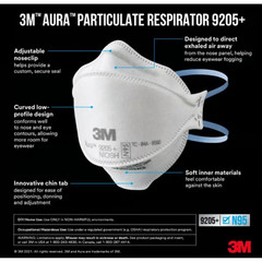 3M AURA 9205+ Particulate Respirator Mask N95 NIOSH 10 Per Box