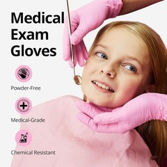 Pink Nitrile Gloves, 3-mil, Industrial Gloves Disposable Latex Free, Cleaning