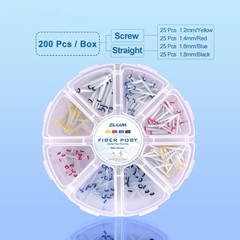 200pcs Dental Quartz Fiber Post Kit 8 Sizes Straight & Screw Threaded Posts Endo