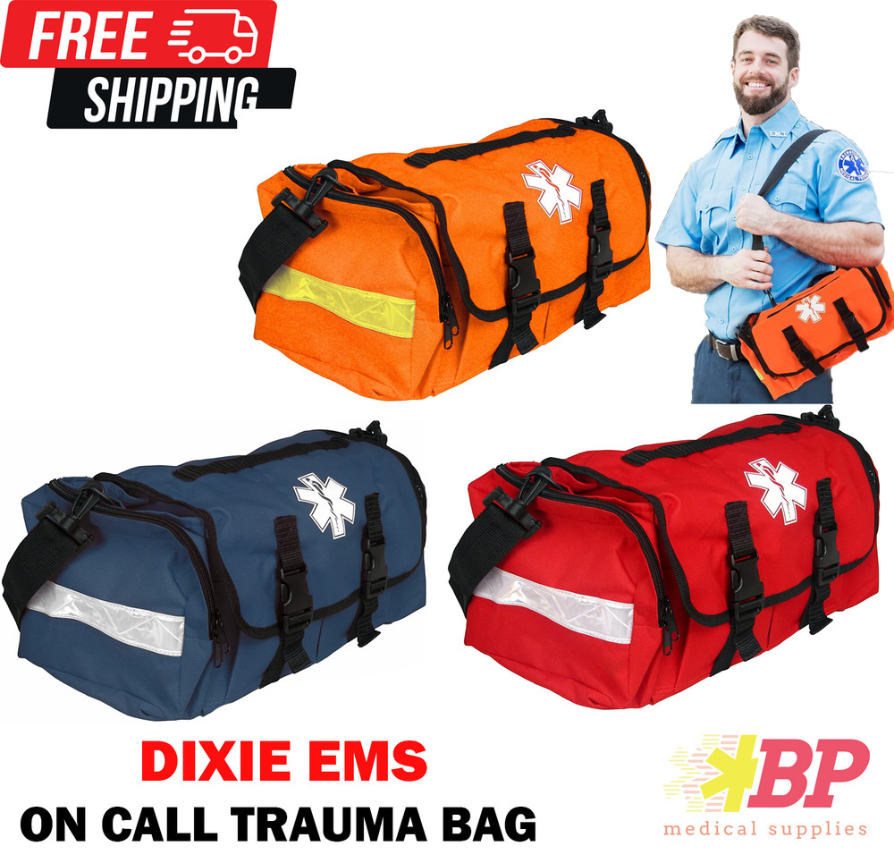 Dixie EMS First Responder On Call Trauma Bag With Reflectors – Blue/Red/Orange