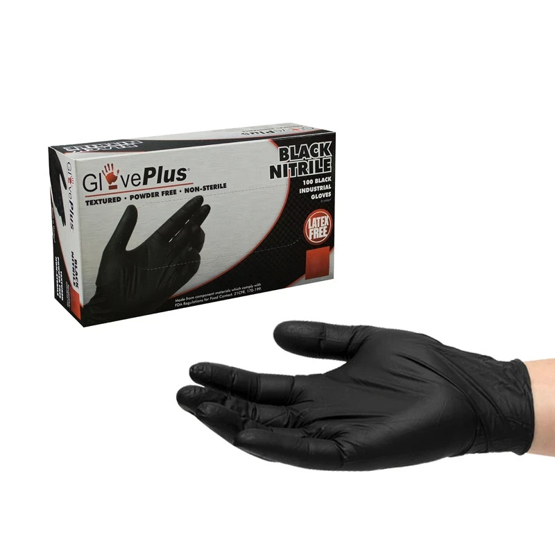GlovePlus Powder-Free Black Nitrile Gloves (EXTRA LARGE) – Box of 100ct