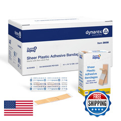 Dynarex Sheer Plastic Adhesive Bandages Water-Resistant And Sterile Non-Stick