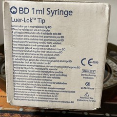 BD Syringe 1 mL Luer-Lok tip STERILE Box of 100 #309628 Brand New EXP.08-2030