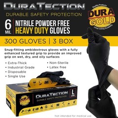Dura-Gold Heavy Duty Black Nitrile Disposable Gloves, 6 Mil – Latex Free, Pow…