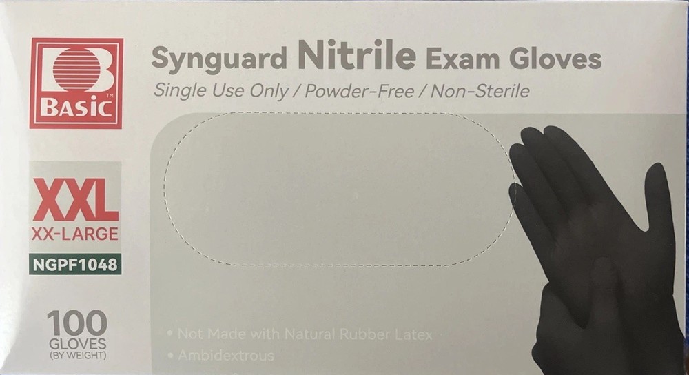 Synguard Nitrile Exam Gloves Powder-Free Black XXL 1 Box of 100
