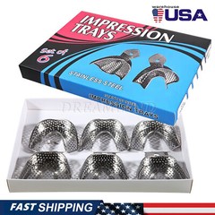 Dental Impression Trays Stainless Steel Perforated 6PC Upper+Lower S/M/L SKYSEA