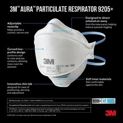 3M Aura 9205+ N95 Particulate Respirator, 3-Panel Comfortable Protection Mask