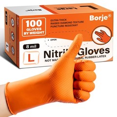 Orange 8 Mil Nitrile Disposable Gloves, Heavy-Duty Mechanic Gloves, 100 Count…