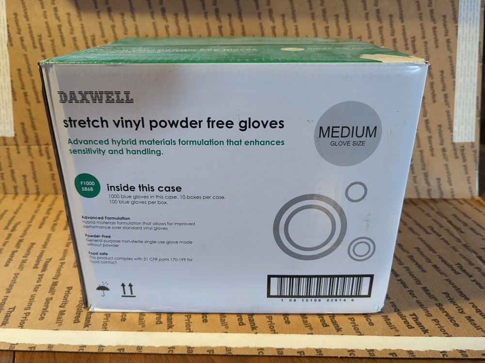 Medium Vinyl exam Glove Disposable Latex & Powder Free – 10 boxes (1000 gloves)