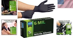 Heavy Duty 6 Mil Black Nitrile Gloves | 100 Count – Chemical Resistant