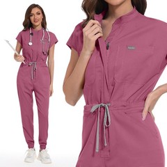 Women’s Anti-wrinkle Short Sleeve Jumpsuit Medical Nursing Uniform Scrub Sets