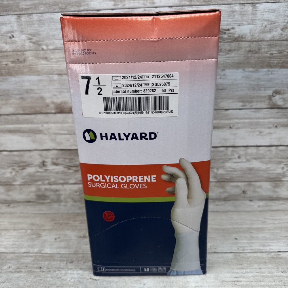 HALYARD Polyisoprene Surgical Gloves Size: 7.5 *1 Box 50 Pair* *See Date*12-24