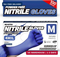Beastek Nitrile Exam Gloves, 4.0 Mil 100 Pcs, Powder-Free Latex-Free Medical Coo