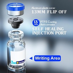 Sterile Empty Glass Vials with Self Healing Injection Port, 2ml Clear Pack