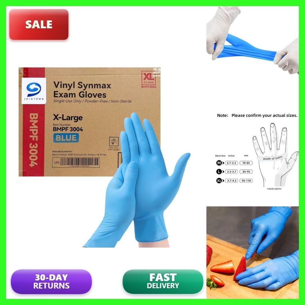 Jointown Basic Synmax Exam Gloves Disposable Unisex-adult 1000 Blue Stretchy