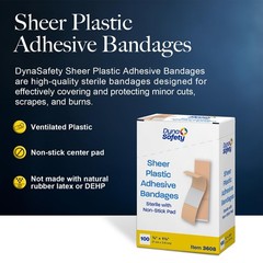 Dynarex Sheer Plastic Adhesive Bandages Water-Resistant And Sterile Non-Stick