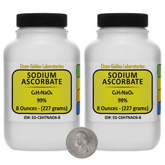 Sodium Ascorbate [C6H7NaO6] 99% USP Food Grade Powder 1 Lb in Two Bottles USA