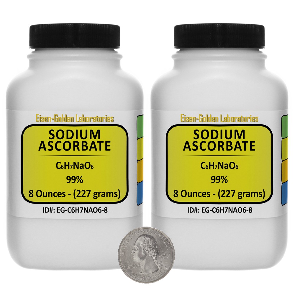 Sodium Ascorbate [C6H7NaO6] 99% USP Food Grade Powder 1 Lb in Two Bottles USA