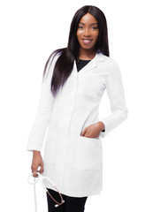 “Adar Women’s Medical Uniform Lapel Collar 5 Pockets Slim-Fit Lab Coat – 36″””