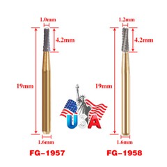Dental Burs Carbide High Speed FG 1957 1958 Crown Metal Cutter 19mm USA