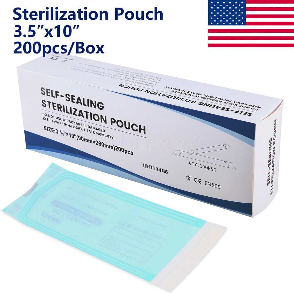 200 Self-Sealing Sterilization Pouch, 3.5″ x 10″ Paper/Blue Film (1 Box)