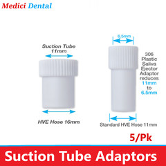 Dental HVE ADAPTERS/Converts 11mm to 16mm, White, Autoclavable to 250°F , 5/Pk