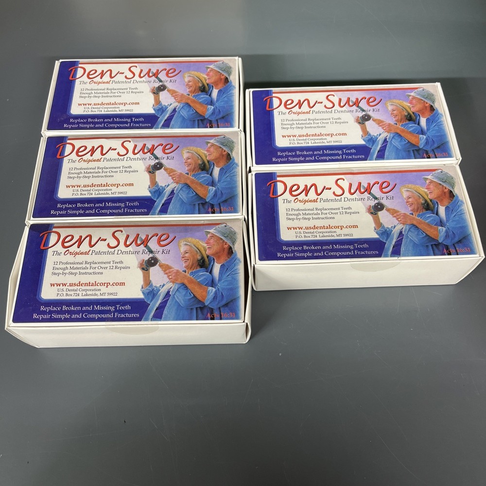 5 COMPLETE QUALITY DENTURE REPAIR KITS EACH WITH 12 DENTURE TEETH