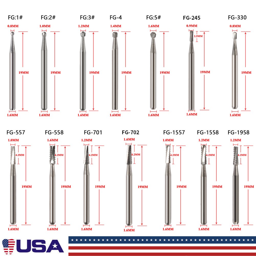 10-100* Dental Tungsten Carbide Steel Burs Drills for High Speed Handpiece