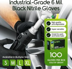 Heavy Duty 6 Mil Black Nitrile Gloves | 100 Count – Chemical Resistant