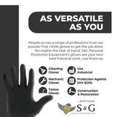S&G Black Nitrile Gloves Latex Powder Free 3 Mil 1000pcs XS/S/M/L/XL