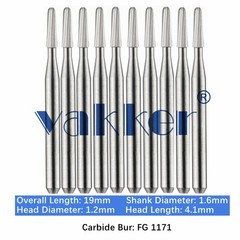 10-100pc Vakker Dental Carbide Burs FG 1171 19mm Taper Dome End for High Speed